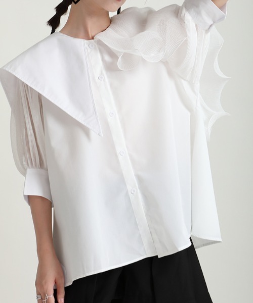ブラウス シャツ Asymmetry Puffed Blouse レディース セール】puff sleeve volume blouse / パフスリーブボリューム