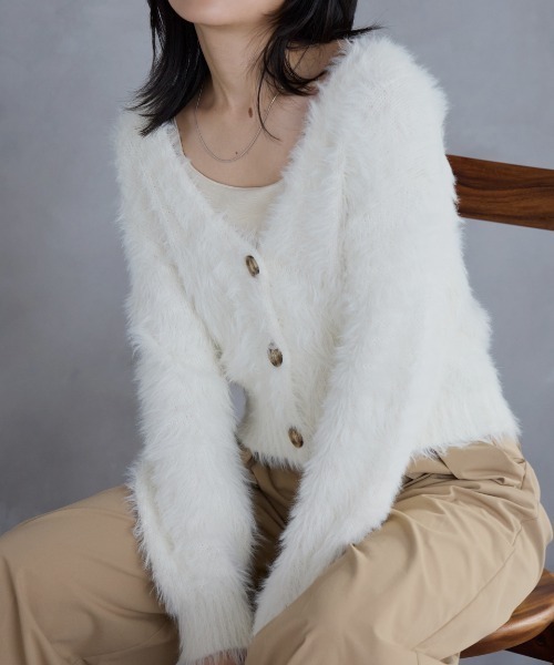 TRIANGLE PALETTE カーディガン クロップ シャギーニットカーディガン