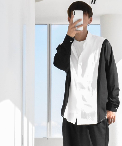 シャツ ポリストレッチ バイカラーLSシャツ レディース メンズ