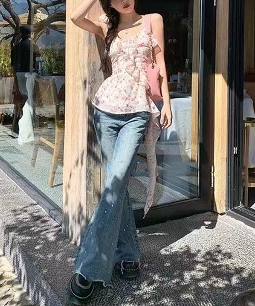 gossip!ロサンゼルス キャミソール Vネック フリルキャミソール ロング