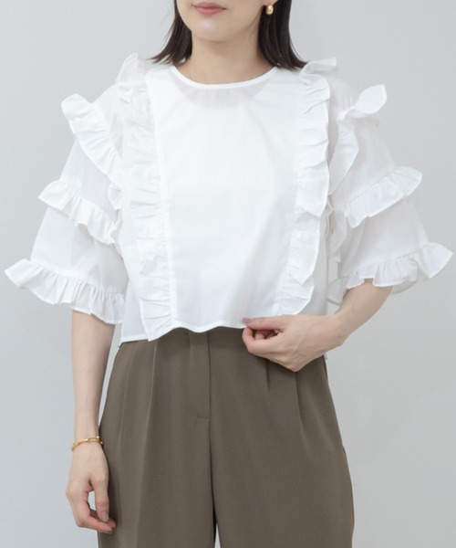 ブラウス シャツ ブロード袖フリルブラウス レディース HEILIS ブラウス シャツ TCブロードフリルブラウス レディース