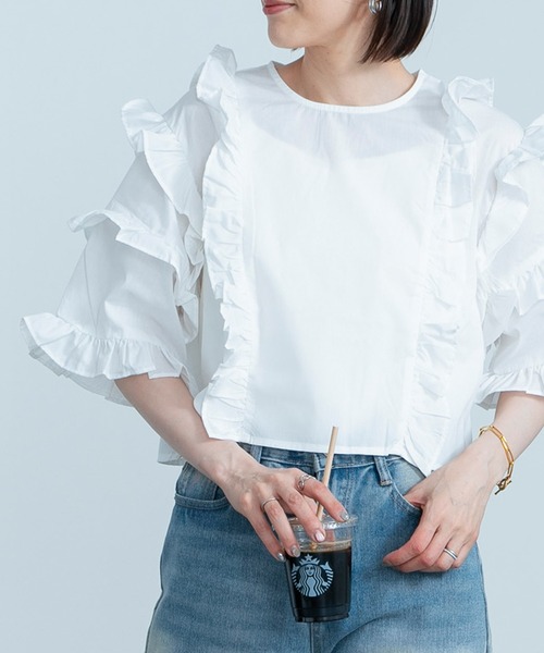 HEILIS ブラウス シャツ TCブロードフリルブラウス レディース