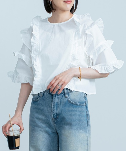 HEILIS ブラウス シャツ TCブロードフリルブラウス レディース