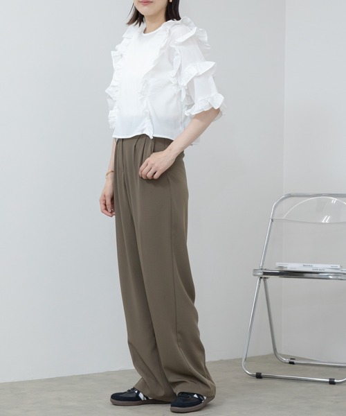 HEILIS ブラウス シャツ TCブロードフリルブラウス レディース