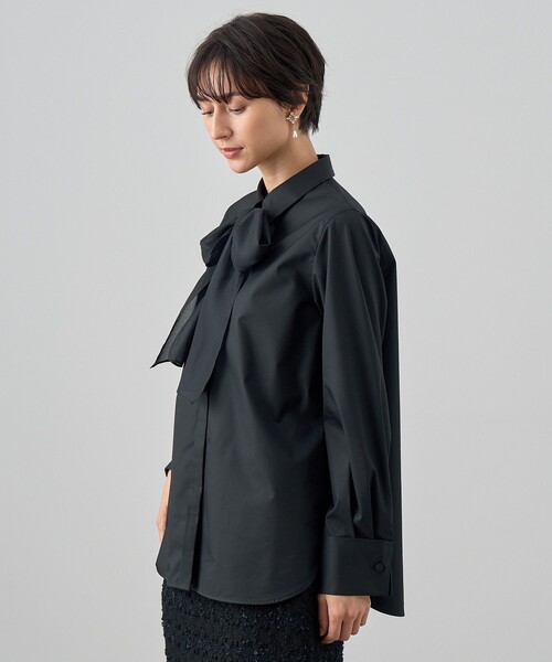 ブラウス シャツ コンパクトコットンシシュウ　ブラウス レディース ANAYI ブラウス シャツ コンパクトコットンシアーボウタイ