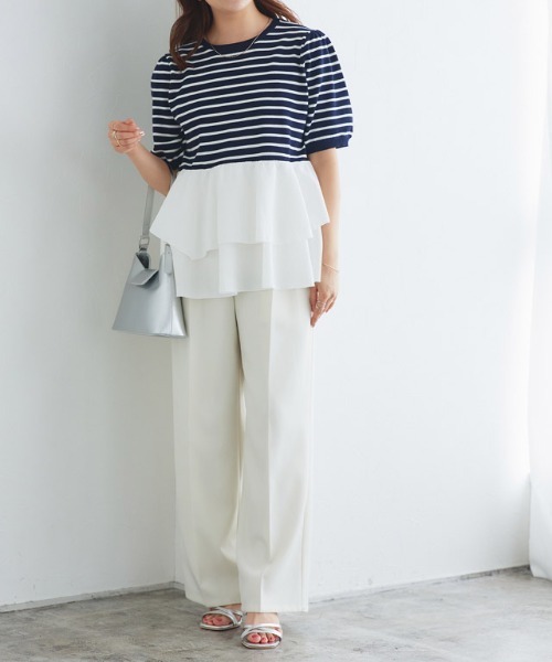 Pierrot パンツ センタープレスタックワイドパンツ レディース