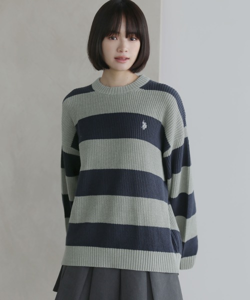 097wa　Poloニットセーター XL ミッドグレーと、XXLの2着 U.S. POLO ASSN. (ユーエスポロアッスン) BIGシルエット 畔編み