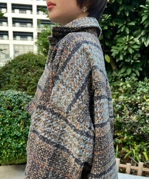 ブラウス シャツ 「ampm」ネップヤーンオーバーサイズチェックシャツ レディース ampm ブラウス シャツ 「ampm」ネップヤーンオーバーサイズ