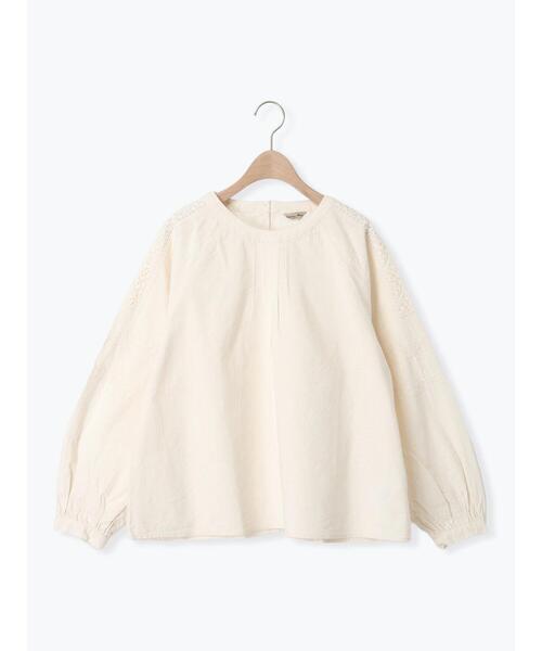 Samansa Mos2 ブラウス シャツ 柄アソート袖レース貼りブラウス  