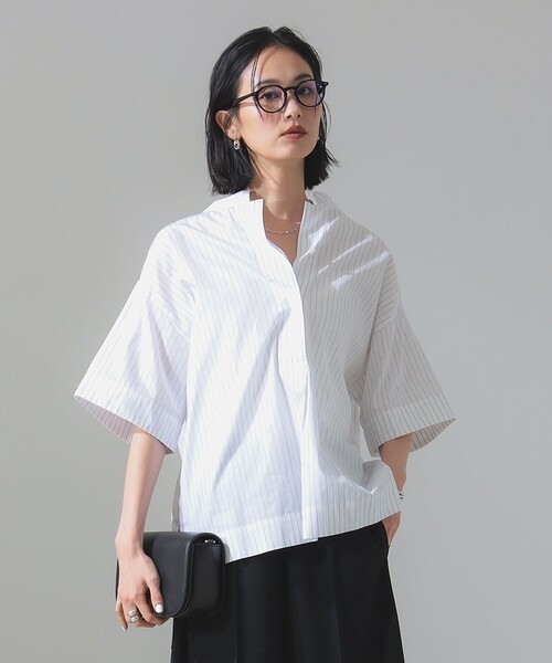 ブラウス シャツ ドロップショルダー スキッパーシャツ レディース