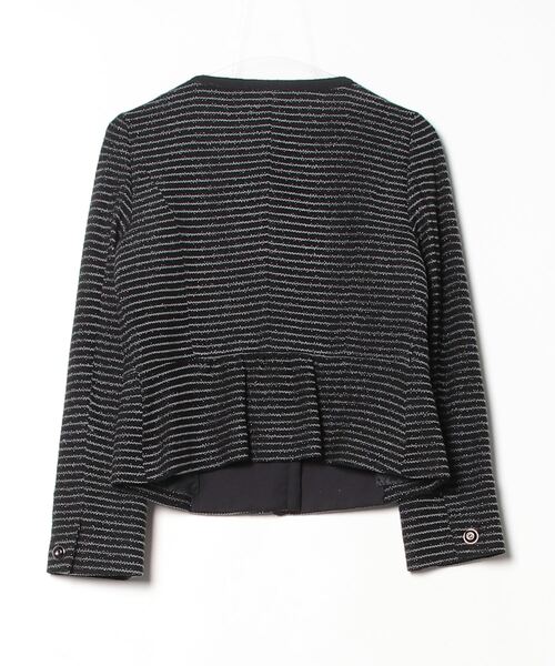 「ANY SIS」 ボーダー柄ノーカラージャケット 2 ブラック レディース_画像2