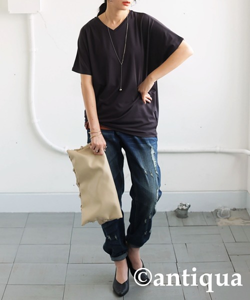 antiqua（アンティカ） tシャツ とろみフレンチトップス レディース