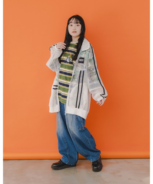 【ScoLar】クマ花柄切替 メッシュ トラックジャケット タグ付未使用 ScoLar Parity コート ジャケット 351120：クマ花柄切替