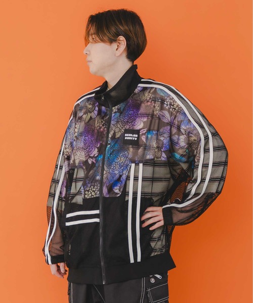 【ScoLar】クマ花柄切替 メッシュ トラックジャケット タグ付未使用 ScoLar Parity コート ジャケット 351120：クマ花柄切替