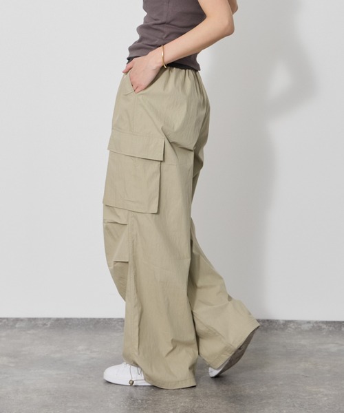 VQ ワイドパンツ カーゴパンツ 「ウエスト、ゴム＋紐 リラックスカーゴ