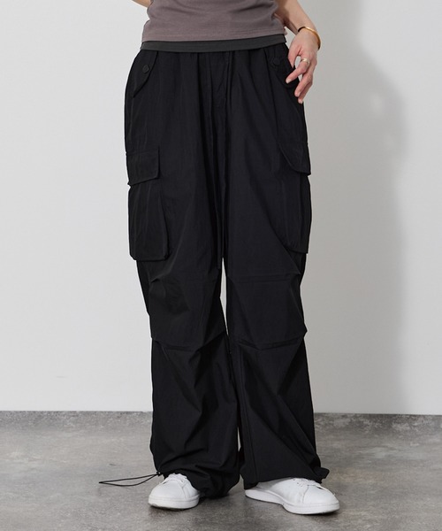 VQ カーゴパンツ 「ウエスト、ゴム＋紐 リラックスカーゴパンツ」Wide