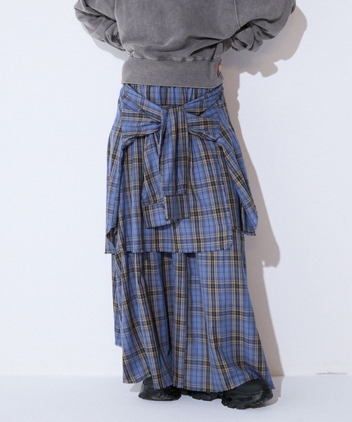 JEANASIS スカート シャツライクアシメチェックロングスカート