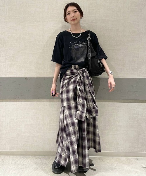 JEANASIS シャツライクアシメチェックスカート　ブラック系　新品 JEANASIS｜シャツライクアシメチェックスカート | Rakuten