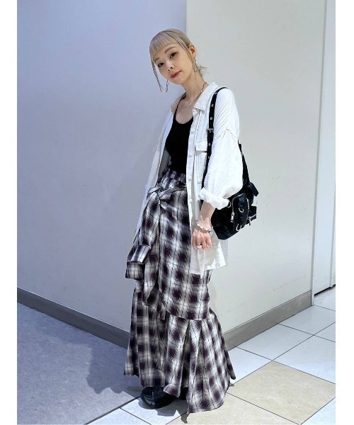 JEANASIS スカート シャツライクアシメチェックロングスカート