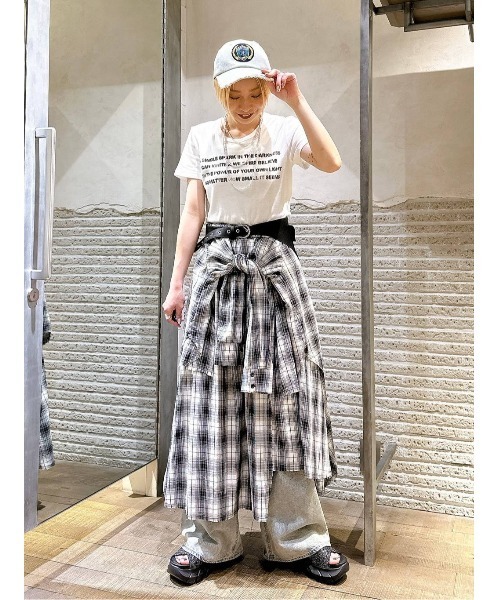 JEANASIS スカート シャツライクアシメチェックロングスカート