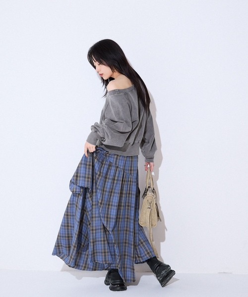 JEANASIS スカート シャツライクアシメチェックロングスカート