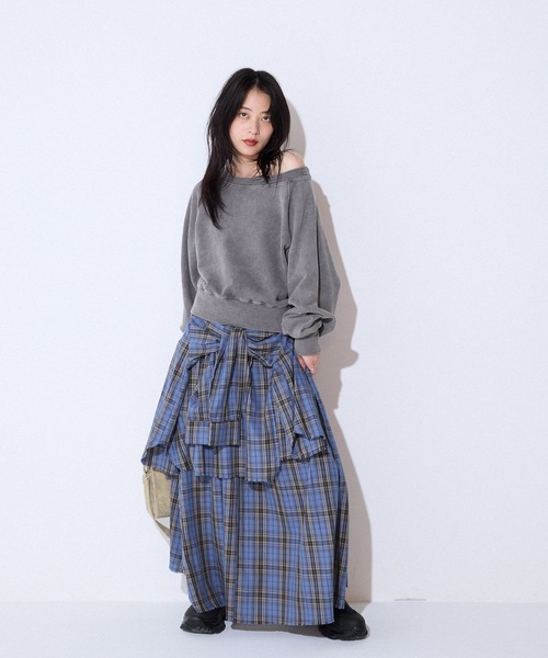 JEANASIS スカート シャツライクアシメチェックロングスカート