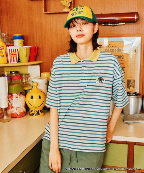 ストレンジャーシングス ポロシャツ　ボーダー　XLサイズ　ラガーシャツ　古着 niko and…（ニコアンド） ポロシャツ ポロ 「STRANGER THINGS」コラボ