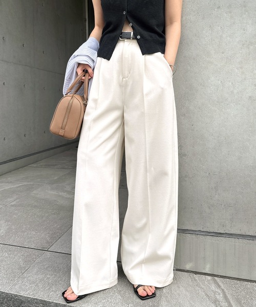 andme（アンドミー） スラックス パンツ タックスラックスワイドパンツ