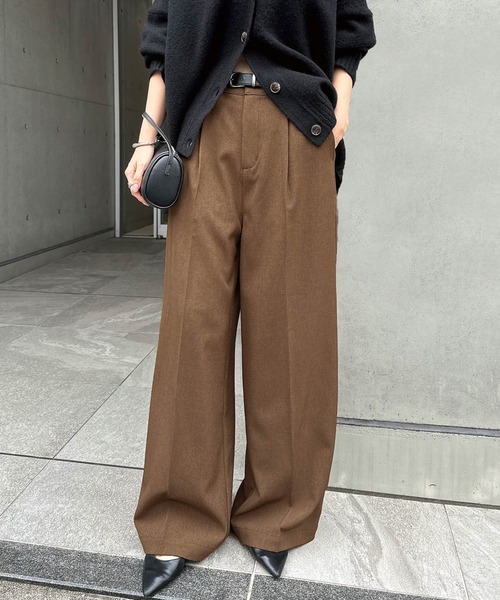andme（アンドミー） ワイドパンツ スラックス パンツ タック