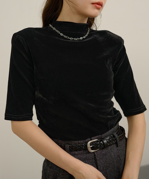 meer. ROUND CUTTING VELOUR TOP(BLK) ベロア ROUND CUTTING VELOUR