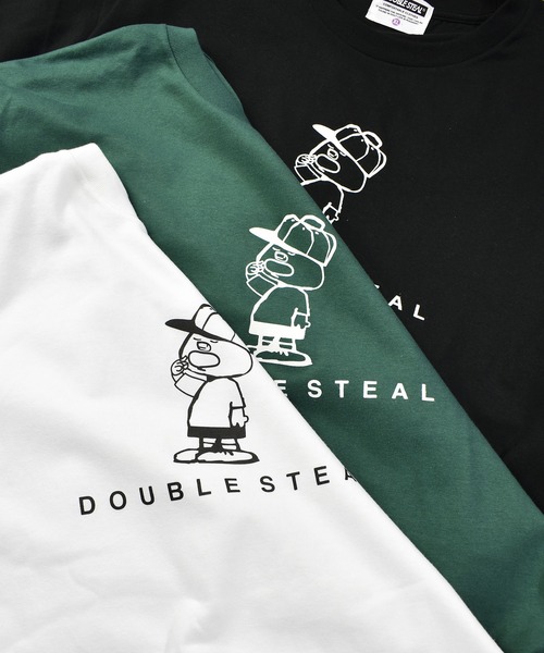 「DOUBLE STEAL」 半袖Tシャツ MEDIUM ダークグリーン メンズ_画像3