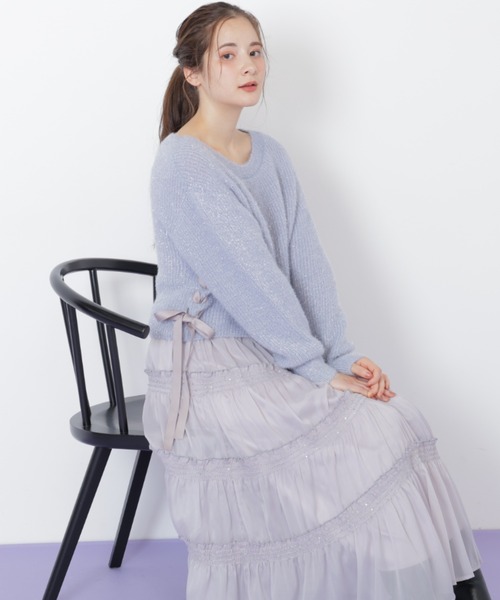 【新品未使用】ジルバイジルスチュアート☆サイドリボンフィルムフェザーニット サイドリボンフィルムフェザーニット | JILL by JILL STUART（ジル