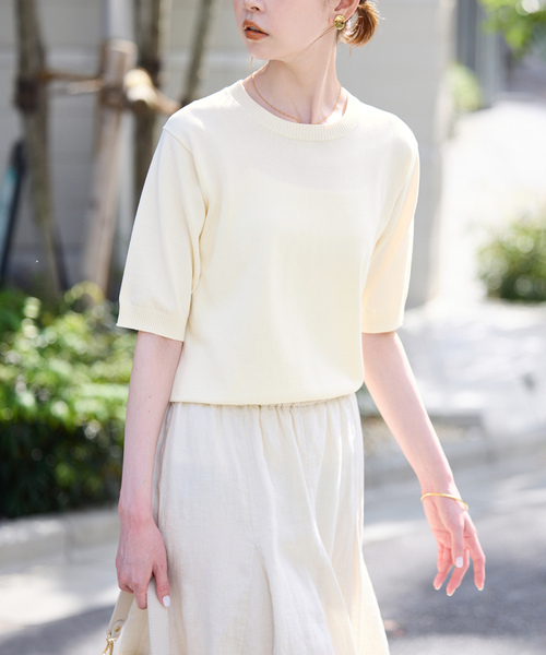 「SLOBE IENA」 半袖ニット FREE ネイビー レディース_画像5