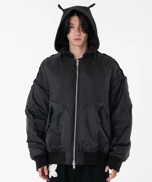 DISCOVERED ブラック MA-1ジャケット DISCOVERED | Crochet Sleeve MA-1 Jacket - Black x Black | Women