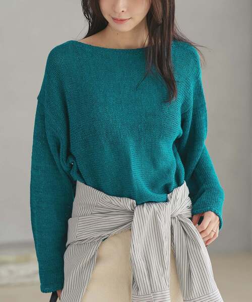 プラージュ 22SS ニット セーター 長袖 プルオーバー プリント 紺 緑 plage（プラージュ） ニット セーター 「追加」linen mix loose プル