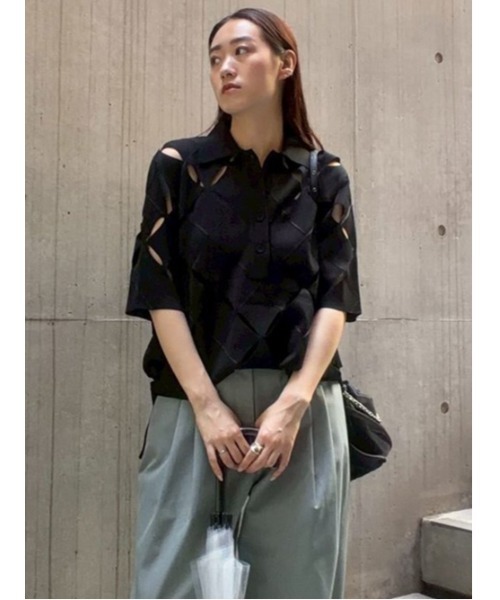 ニット セーター アーガイルカットアウトポロニット / Argyle Cut-Out Polo Knit レディースの画像
