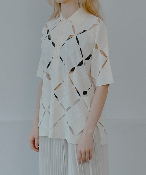 ニット セーター アーガイルカットアウトポロニット / Argyle Cut-Out Polo Knit レディースの画像