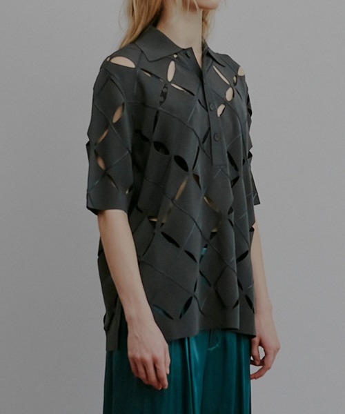 ニット セーター アーガイルカットアウトポロニット / Argyle Cut-Out Polo Knit レディースの画像