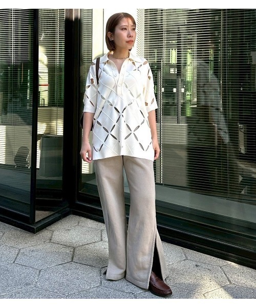 ニット セーター アーガイルカットアウトポロニット / Argyle Cut-Out Polo Knit レディースの画像