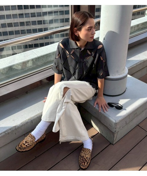 ニット セーター アーガイルカットアウトポロニット / Argyle Cut-Out Polo Knit レディースの画像