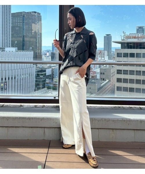 ニット セーター アーガイルカットアウトポロニット / Argyle Cut-Out Polo Knit レディースの画像
