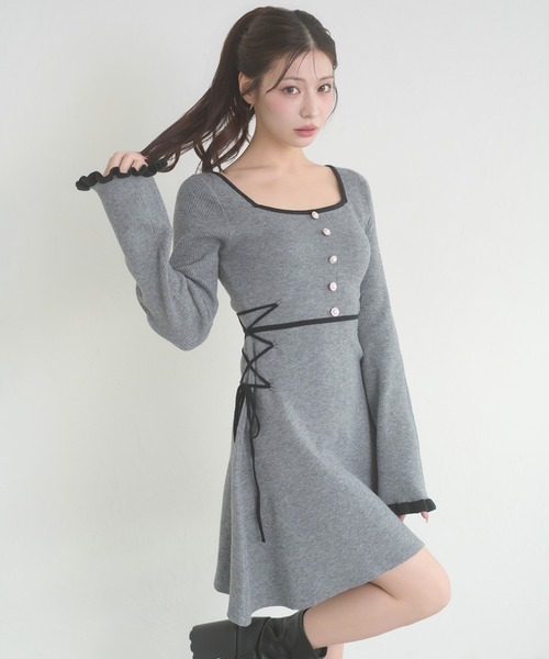 Ambre Neige（アンブルネージュ） ワンピース side lace up flare mini