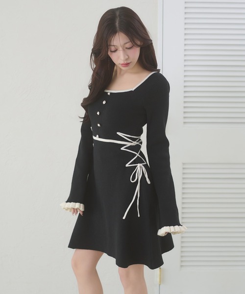 Ambre Neige（アンブルネージュ） ワンピース side lace up flare mini