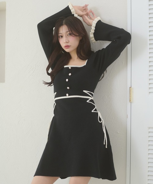 Ambre Neige（アンブルネージュ） ワンピース side lace up flare mini