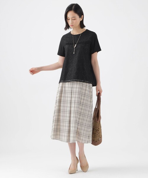 「TRANS WORK」 半袖カットソー 38 ブラック レディース_画像3
