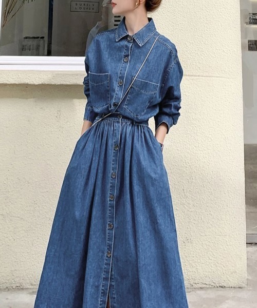 ONEP STAR」 「milabeier」シャツワンピース X-LARGE ダークブルー