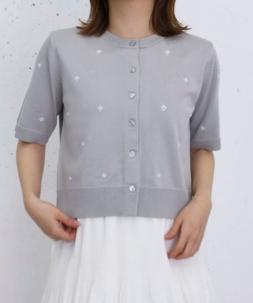 archives（アルシーヴ） カーディガン 半袖 スパンコール刺繍ニット