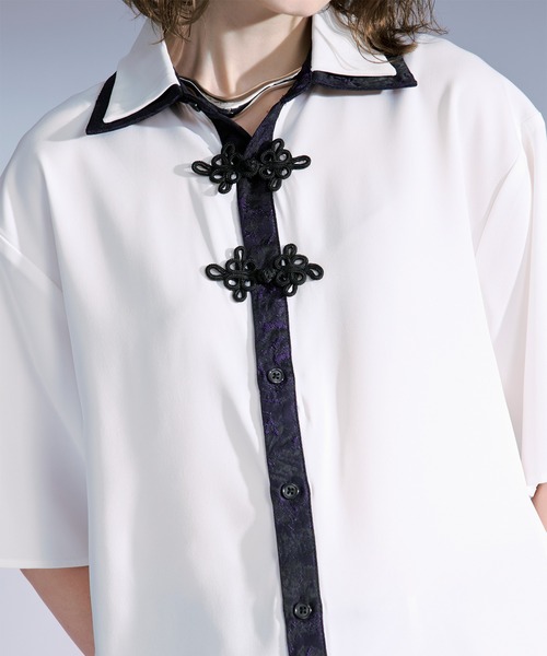 Ellno Loset（エルノロゼット） シャツ 半袖 ジャガードレイヤード 