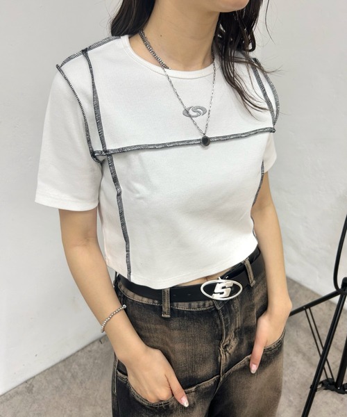 「WHO'S WHO gallery」 半袖カットソー FREE レッド レディース_画像5