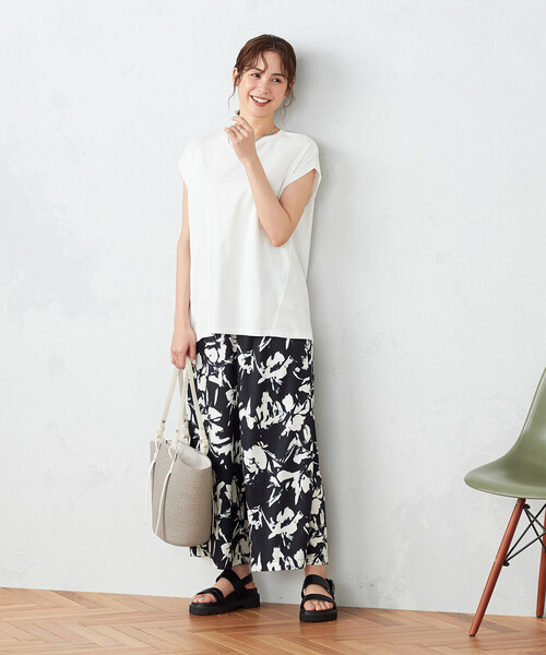 「COMME CA ISM」 イージーパンツ MEDIUM ブラック レディース_画像5